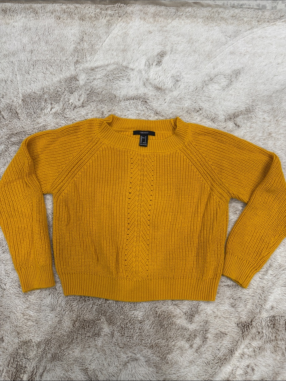 Express Women's Mustard Yellow Cable Crewneck Sweater